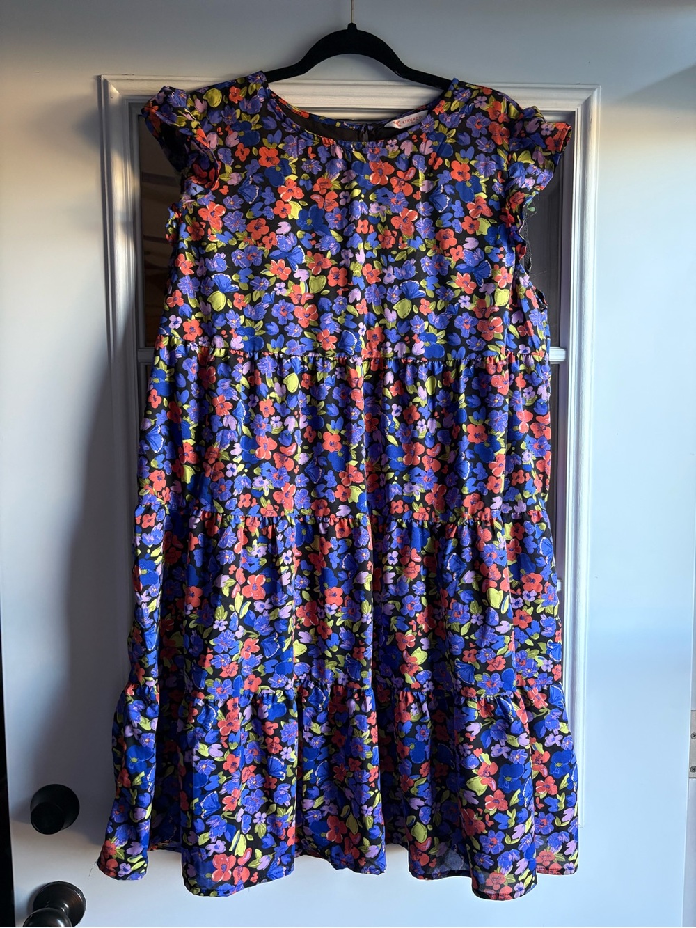 Floral Tiered Midi Dress in Purple and Coral